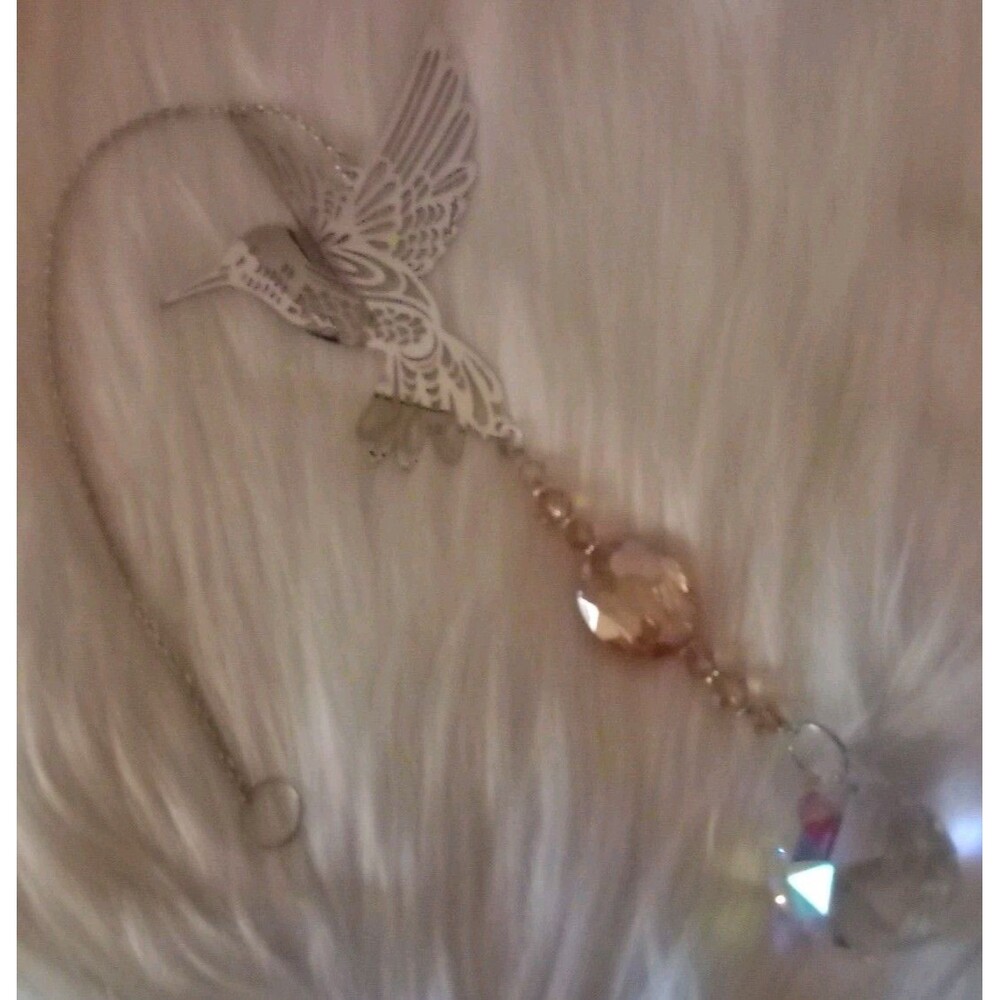 Silver Hummingbird Iridescent Crystal Prism Sun Catcher Window Hanging 16" New
